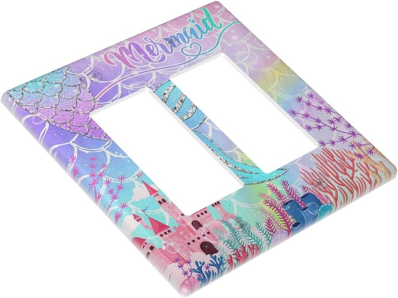 Sghxwp Silvery Glitter Cute Mermaid Tail Fantasy Castle 2 Gang Rocker Decora Light Switch Covers Dual Outlet Covers Wall Plate Decorative Switchplate Electrical Faceplate GFCI for Kidroom Nursery Bedroom - Image 3
